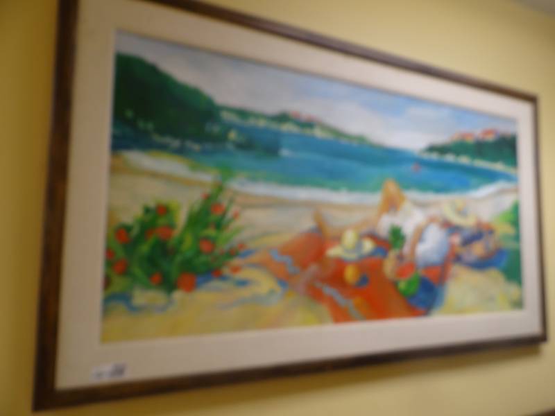 lot 8640 image: Large framed original oil on canvas- 55 x 31