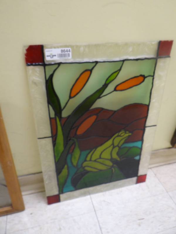 lot 8644 image: Painted glass art- 16 x 22