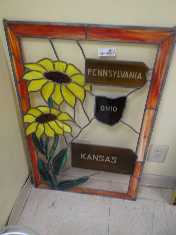 lot 8645 image: LARGE stained glass art- 24 x 36