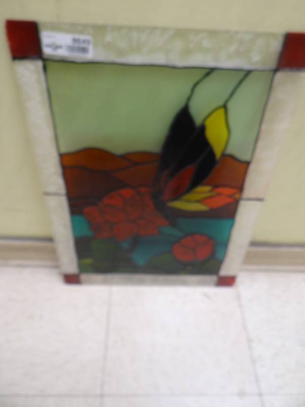 lot 8649 image: Painted glass art- 16 x 22