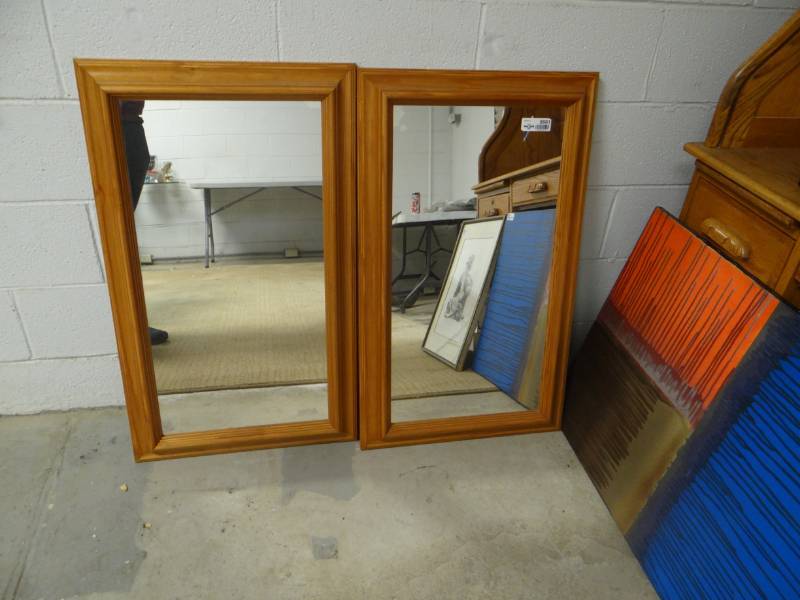 lot 8661 image: Pair of beautiful wood framed wall mirrors- 21 x 35