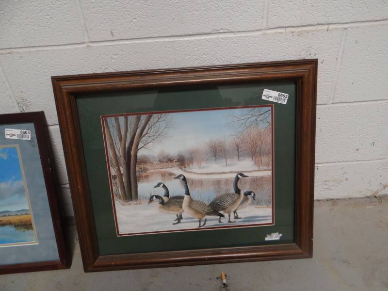lot 8663 image: Framed print of Canadian Geese in snow- Signed & numbered by Artist F. Crowley- 25 x 21