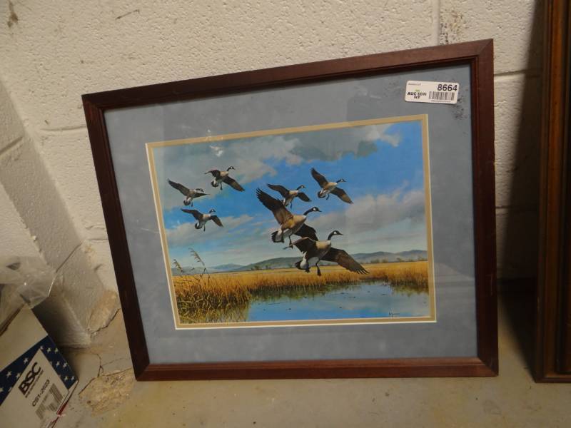 lot 8664 image: Framed print of Canadian Geese in snow- Signed by artist Maass- 21 x 18