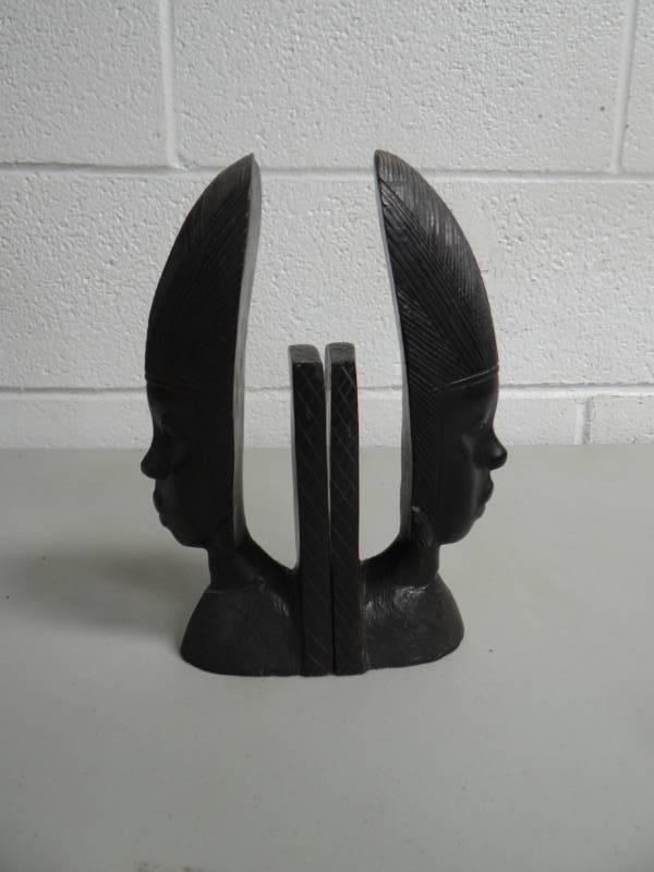 lot 8724 image: Carved wood African tribal bookends