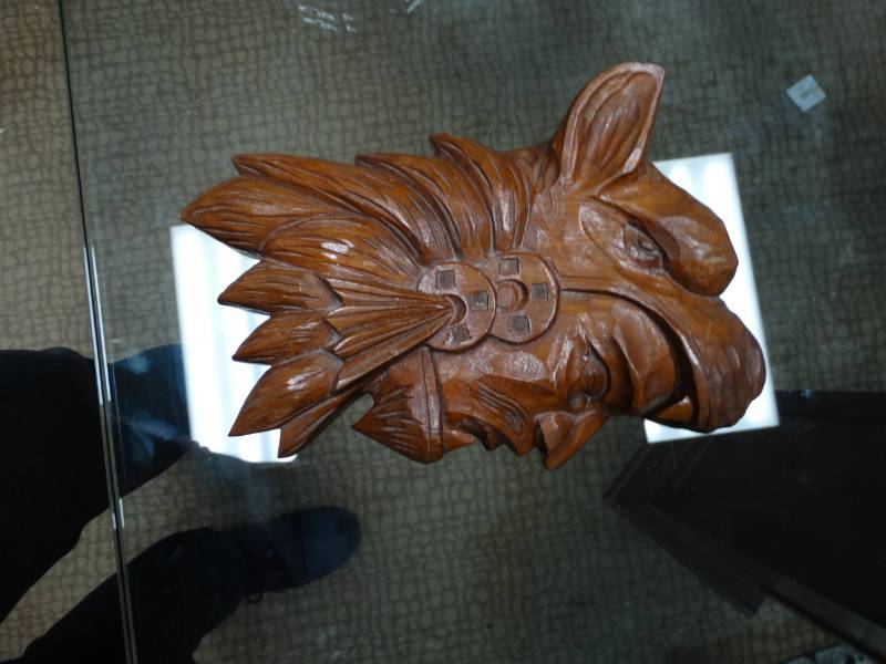 lot 8753 image: Carved wood Indian wall plaque- Signed