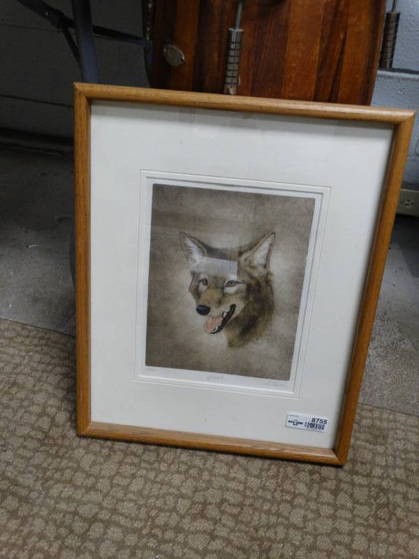 lot 8755 image: Framed print  Coyote signed & numbered by artist- 17 x 21
