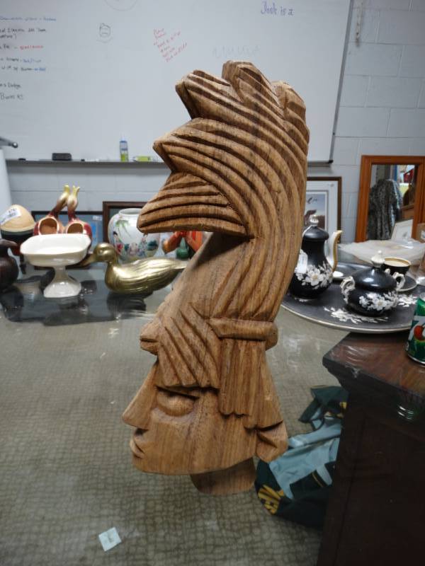 lot 8793 image: Carved wood bust statue- 16 tall