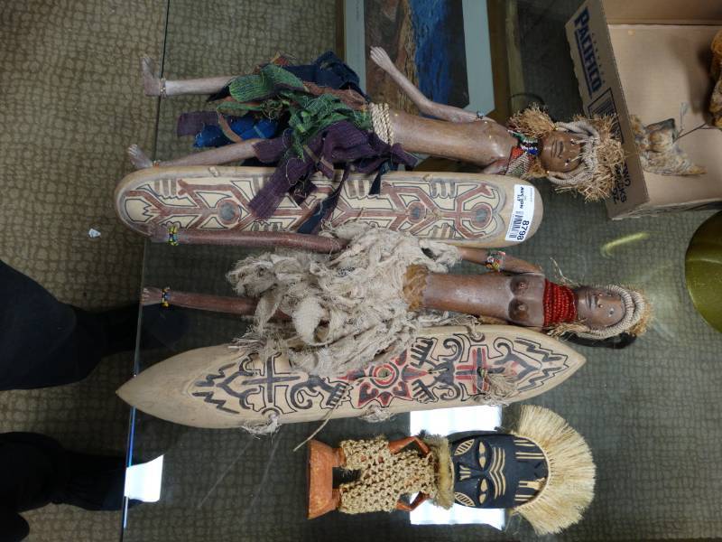 lot 8798 image: 2 wood african statues african mask statue