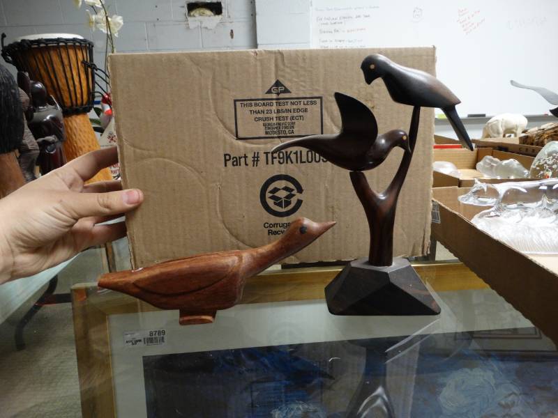 lot 8801 image: 2 carved wood birds