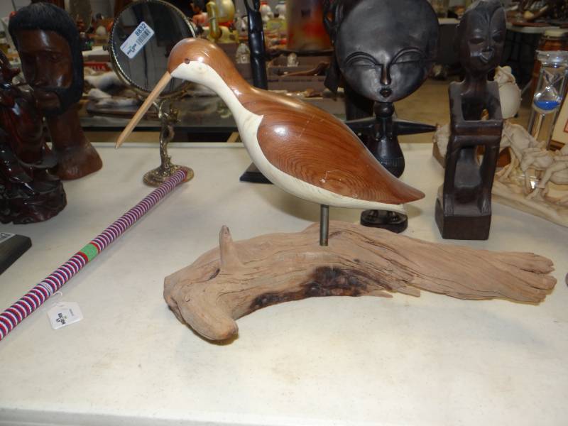 lot 8834 image: Hand carved wood Crane statue- Signed by artist