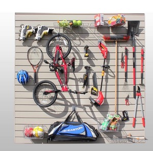 lot 11 image: PROSLAT Garage Storage PVC Slatwall Panels - 8 ft. x 4 ft. Section (Sandstone) - no attachments Panels only) Retails $190