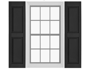 lot 36 image: Pontiac Trail Raised Panel Shutters  12 x 71 - Black CosmosPaintable Decorative Exterior Window Vinyl Shutters  Includes 2 Shutters (1 Pair) & Mounting Hardware