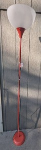 lot 1002 image: Floor Lamp with Frosted Dome Shade Red Pole Base - 6 ft