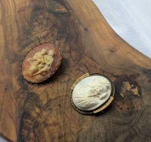 lot 3403 image: Cameo Brooches Oval Carved Figural Pins - 2 ct
