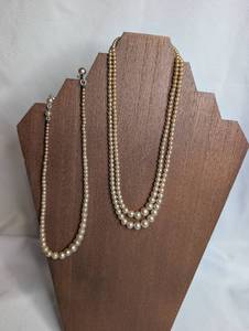 lot 3500 image: 2 Costume Pearl Necklace Lot Single Strand and Double Strand&nbsp