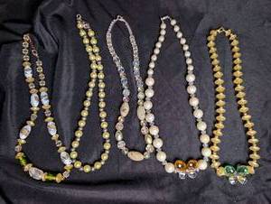 lot 3502 image: Lot of 5 Beaded Necklaces with Pearl, Crystal, and Decorative Accents