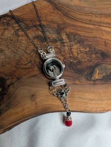 lot 3511 image: Handmade Resin Swan Pendant Necklace with Red Bead Drop Chain