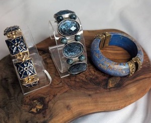 lot 3606 image: Jewelry Lot 3-Piece Bracelet Set with Blue Stone Cuff and Beaded Bracelets