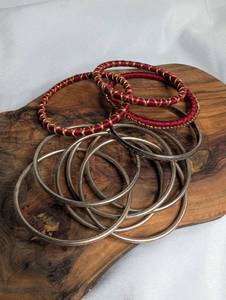 lot 3610 image: Bangle Bracelet Lot Including Metal  Red Fabric Gold Trim&nbsp