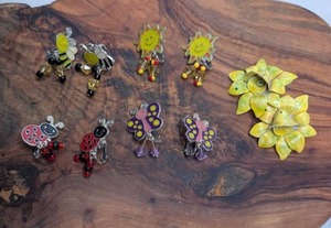 lot 3710 image: Earring Charm Lot Bees Butterflies Flowers Ladybugs Suns 5 pairs