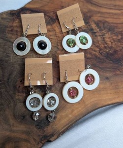 lot 3713 image: 4 Pairs Handmade Drop Earrings with White Rings and Beads