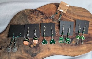 lot 3720 image: Handmade Dangle Earrings Lot 6 Pairs Irish Theme Green Earrings