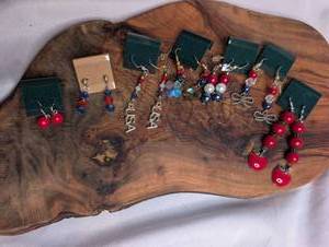 lot 3722 image: Lot of 7 Beaded Earrings with USA Charms  Apple Earrings - Handmade