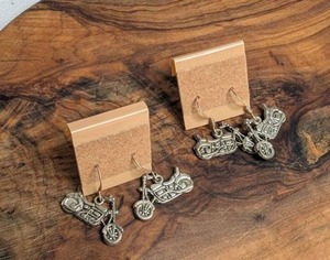 lot 3724 image: Motorcycle Charm Earrings Pair Silver Tone - 2 ct