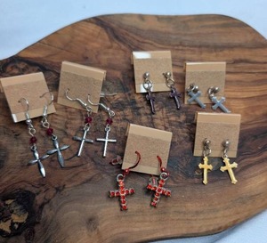 lot 3725 image: Cross Dangle Earrings Lot 6 Pairs - Handmade