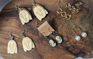 lot 3726 image: Handcrafted Face Cameo Earring Collection 5-Pair Set with Metal Accents