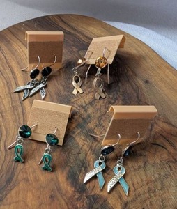 lot 3729 image: Lot of 4 Pairs Ribbon Awareness Earrings with Crystals - Handmade