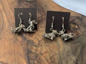 lot 3735 image: Handmade Solid Dog Charm Dangle Earrings Pair Metal Hooks - 2 ct