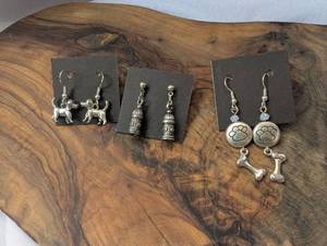 lot 3738 image: Dog-Themed Drop Earrings 3 Pairs Lot