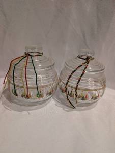 lot 6000 image: Vintage Christmas Candy Giftcraft Glass Jars - 2 ct