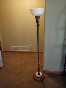 lot 933 image: Vintage 59in tall Floor Lamp.  Has Marble on Bottom.  See pictures.  Located in basement
