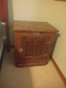 lot 951 image: White Clad Trademark Side Table.   25 x 23 x 17.  The top needs repaired.  Located in basement