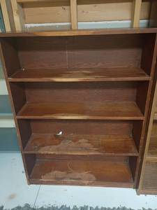 lot 992 image: Wooden Bookshelf    49 x 36 x 10.   Located in basement