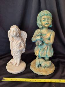 lot 1006 image: 2 Figurines Girl Holding Doll and Angel Bust Statues. Largest standa 14in tall