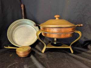 lot 1020 image: Copper Chafing or Fondue Dish and Made in Italy pan