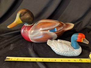 lot 1032 image: Wood Duck Decoys Lot of 2 Hand-Painted Waterfowl