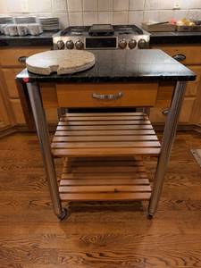 lot 1106 image: Kitchen Island Cart with Granite Top and Drawer. 3 ftx26x21