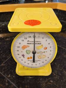 lot 1111 image: American Family Scale 24 Pound Kitchen Food Scale Yellow