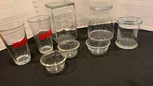 lot 1138 image: Glass canisters, drinking glasses and dipping bowls