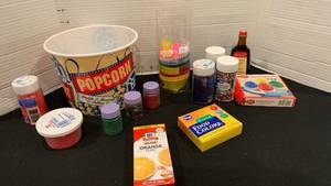 lot 1140 image: Baking and Decorating Supplies Lot Popcorn Bowl Cupcake Liners Food Coloring