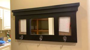 lot 1154 image: Black Wall-Mount Shelf with windows for pictures and Hooks 11x22