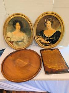 lot 1200 image: Portrait Prints in 19x17 in Gold Frames, 19 in lazy Susan and more