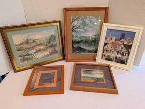 lot 1205 image: Lot of 5 Framed Landscape Artwork largest is 13x11 inches framed
