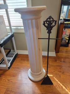 lot 1215 image: Pedestal Plaster 35in Plant Stand and Decorative Metal standalone hook