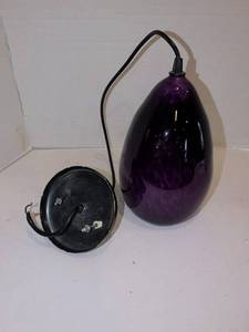 lot 1228 image: Wired Purple Teardrop Pendant Lamp with Black Cord and Base