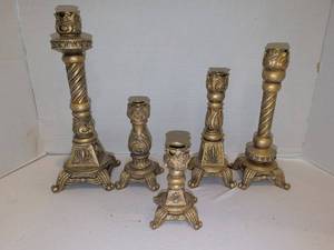 lot 1229 image: Lot of 5 Ornamental Candlesticks with Spiral Column Design. Largest is 12 in tall